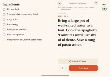Sousbook cooking mode in the iPhone Duo simulator with an ingredient checklist beside the current direction